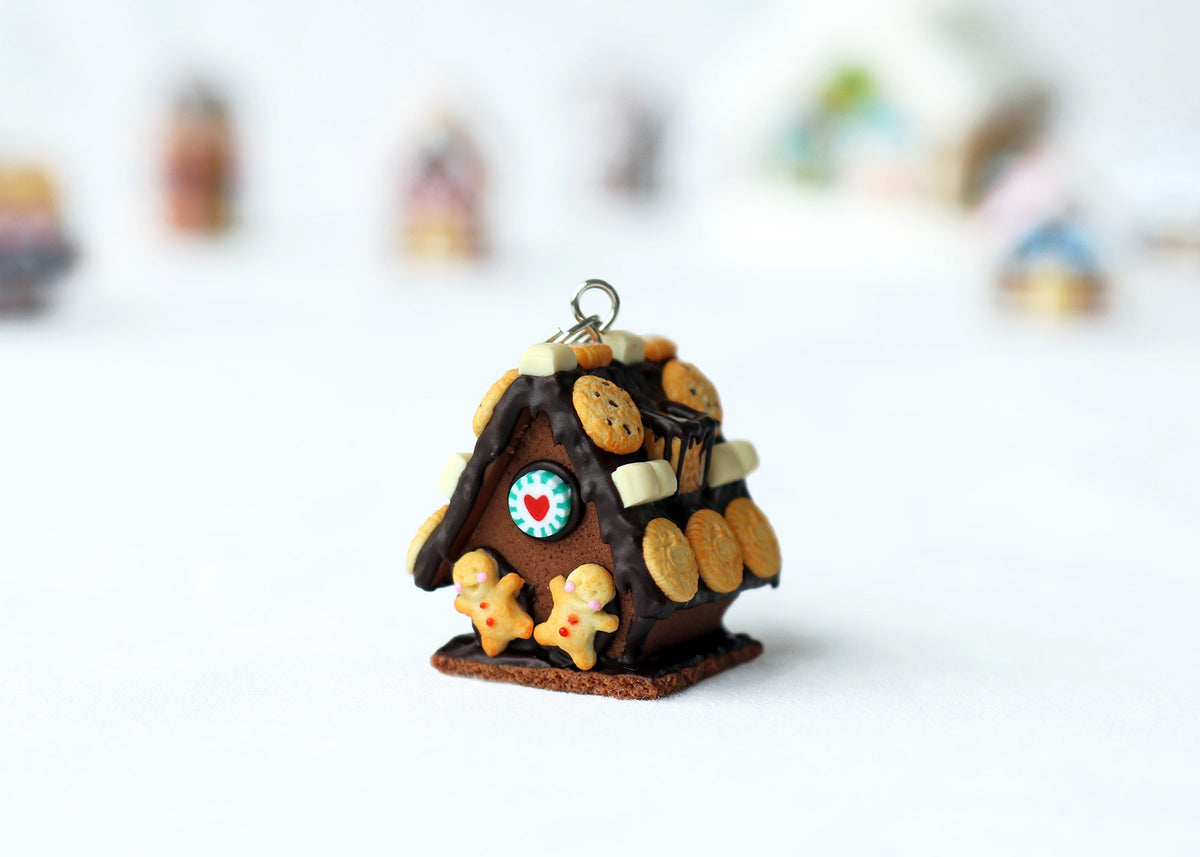 Handmade Chocolate Gingerbread House Necklace, Christmas Gift
