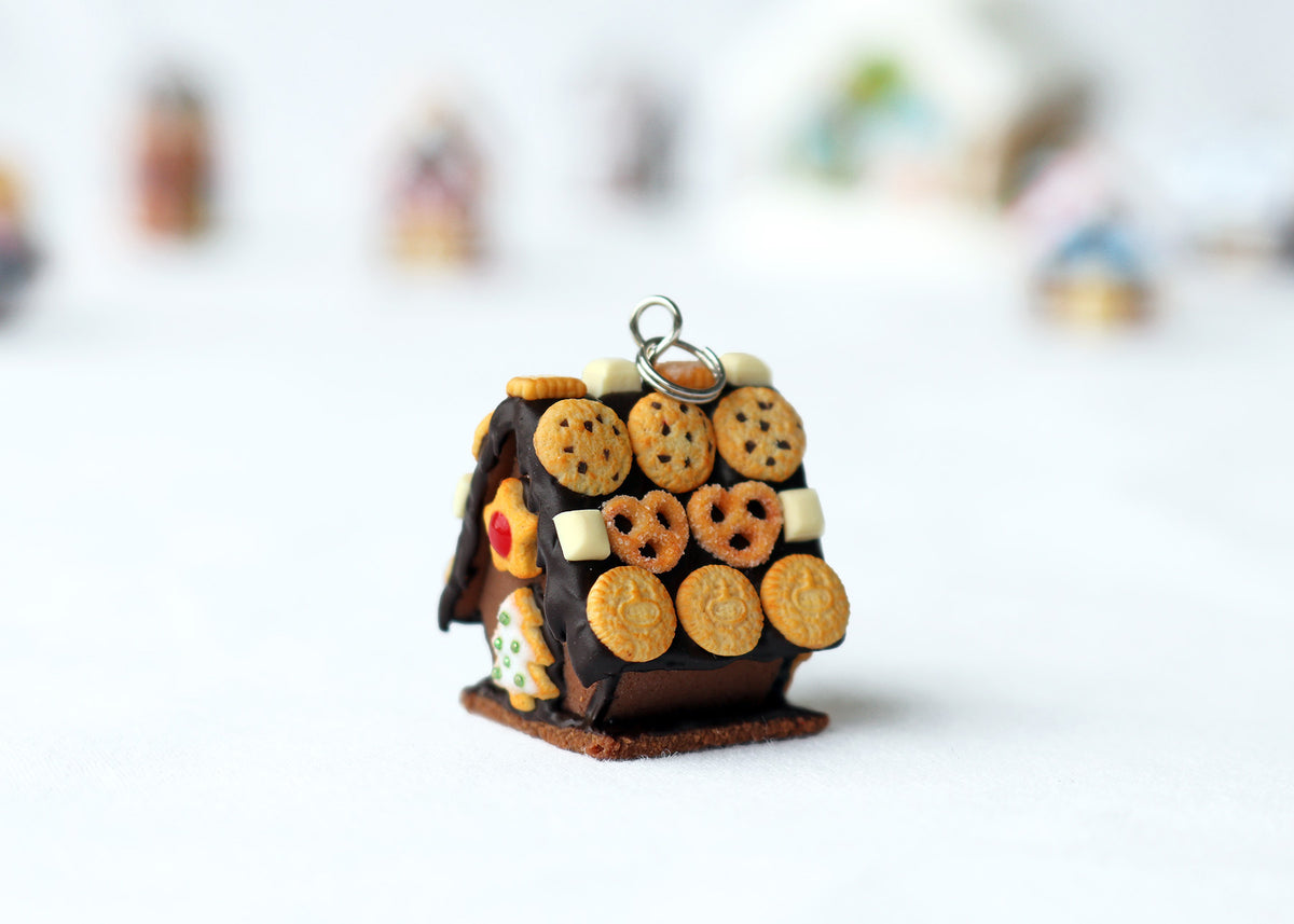 Handmade Chocolate Gingerbread House Necklace, Christmas Gift