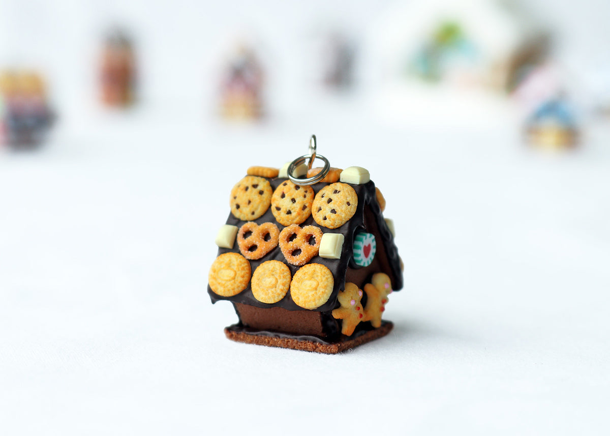 Handmade Chocolate Gingerbread House Necklace, Christmas Gift