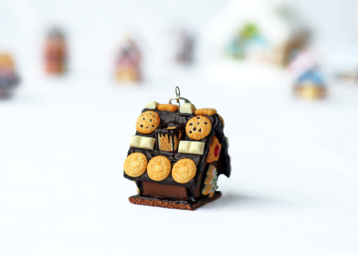 Handmade Chocolate Gingerbread House Necklace, Christmas Gift