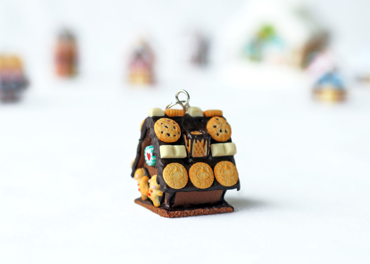 Handmade Chocolate Gingerbread House Necklace, Christmas Gift
