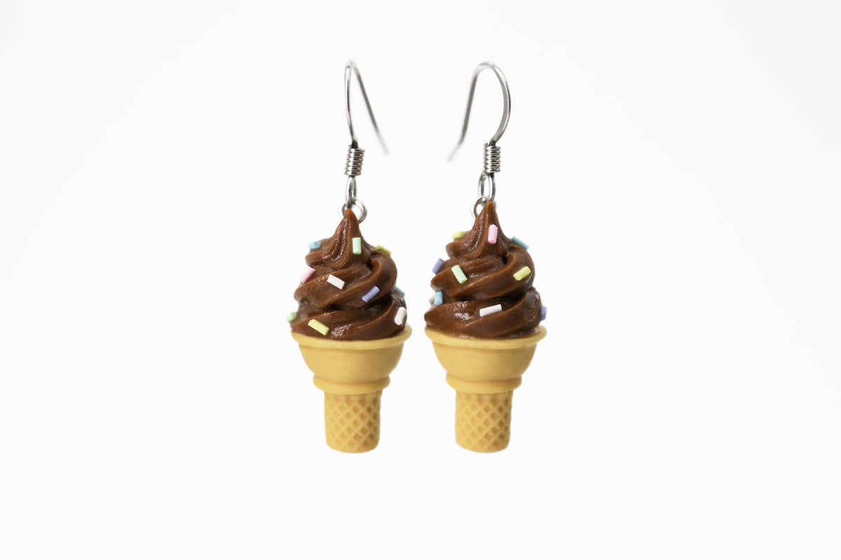 polinacreations Handmade Jewelry chocolate Ice Cream Sugar Cone Earrings Topped with Sprinkles. Ice cream Earrings, brown Earrings brown jewelry Fake Food Jewelry Kawaii miniature food jewelry mini food earrings chocolate jewelry chocolate earrings gift for her gift for woman girl rainbow jewelry sprinkle earrings polina creations jewellery brown ice cream bright jewelry summer jewelry summer earrings