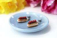 PolinaCreations Handmade jewelry Stuffed Eclair Stud Earrings with Whipped Cream & Topped With Chocolate and Raspberries Eclair earrings polina creations raspberry earrings raspberry jewelry red jewelry red earrings fake food jewelry miniature food jewelry mini food earrings cute earrings cute jewelry dessert jewelry hypoallergenic earrings chocolate jewelry chocolate earrings fruit jewelry fruit earrings berry earrings berry jewelry gift for her gift for girl woman chocolate eclair jewelry