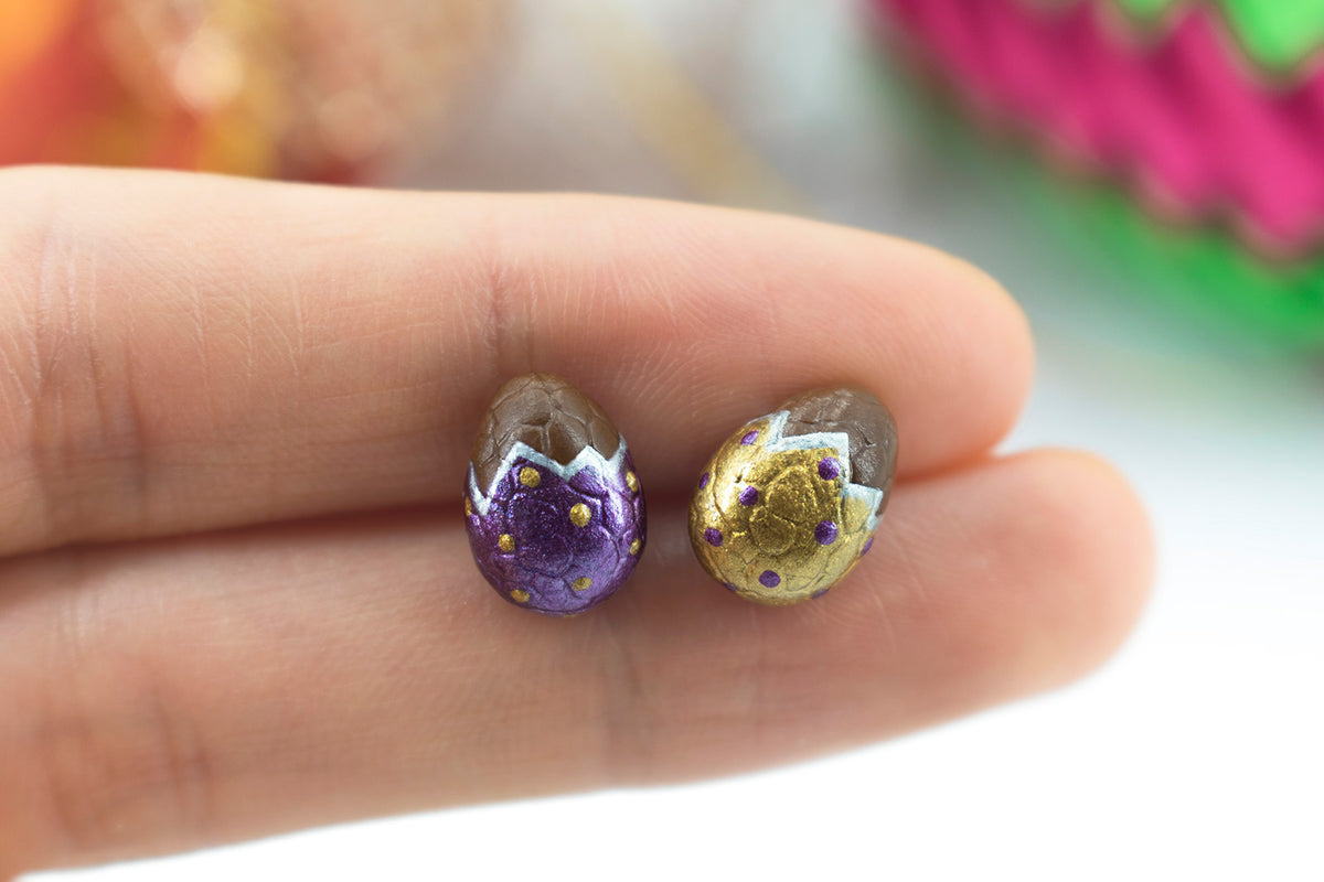 Handmade Gold & Purple Easter Chocolate Egg Stud Earrings