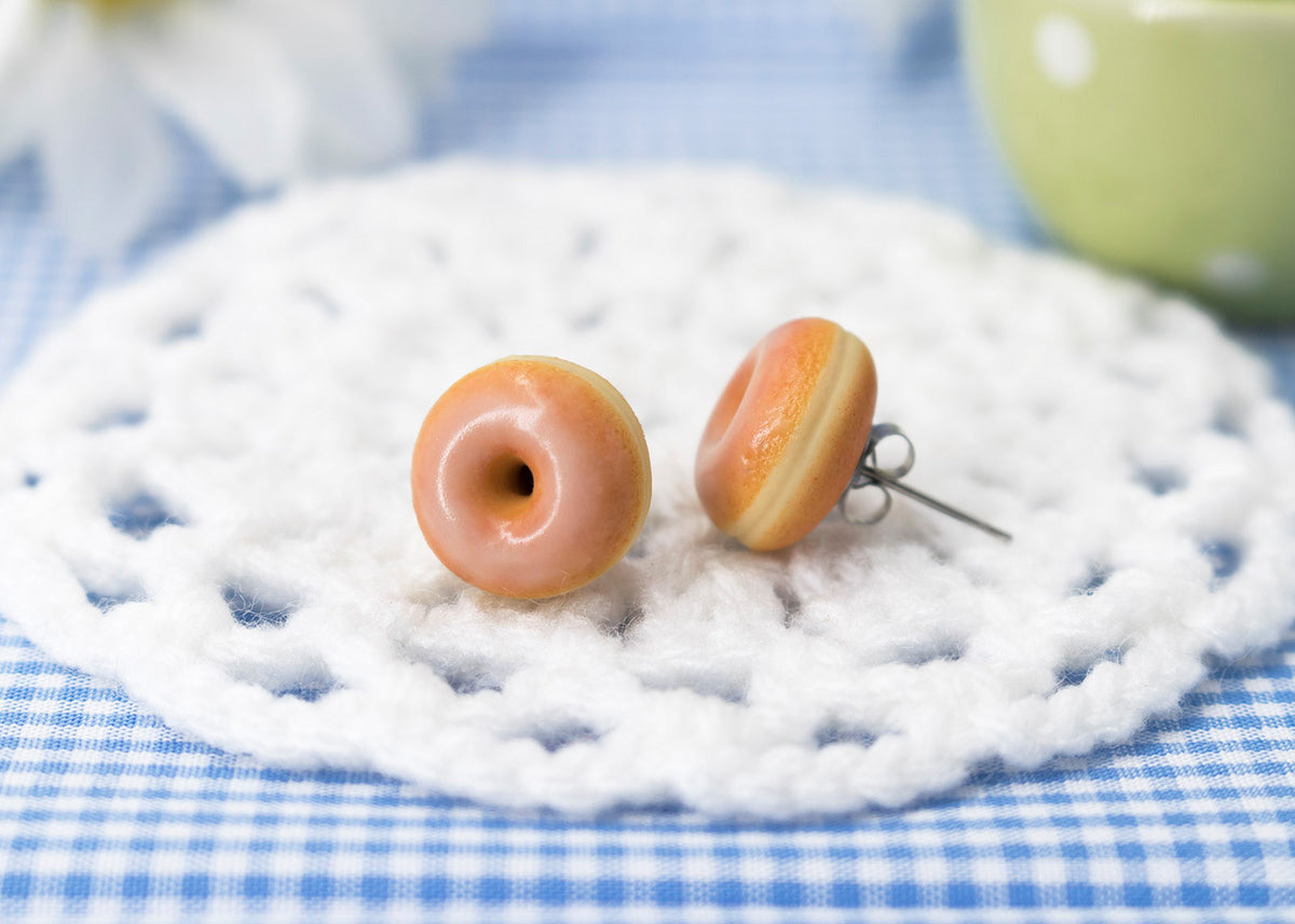 PolinaCreations Handmade Jewelry Original Glazed Doughnut Stud Earrings, Donut Earrings Fake Food Jewelry Miniature Food polymer clay food jewelry circle earrings small cute earrings mini food jewelry polina creations hypoallergenic jewelry small studs dunkin donuts baskin robbins
