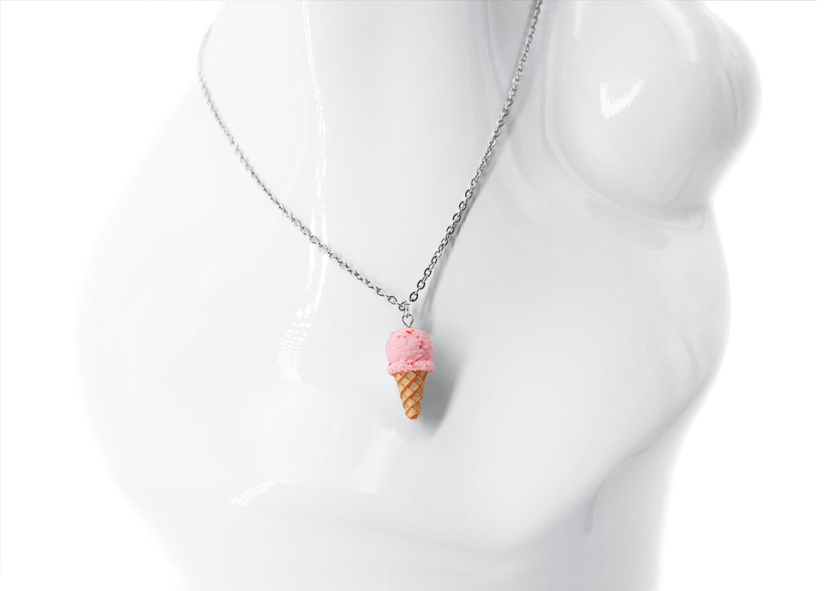 Polinacreations Handmade Strawberry Ice Cream necklace, Ice Cream pendant Ice Cream Jewelry pink ice cream charm Cute charm Waffle Cone Mini Fake Food Jewelry cute jewelry polymer clay fake food jewelry waffle necklace waffle jewelry pink jewelry pink charm chocolate necklace gift for her mini food jewelry