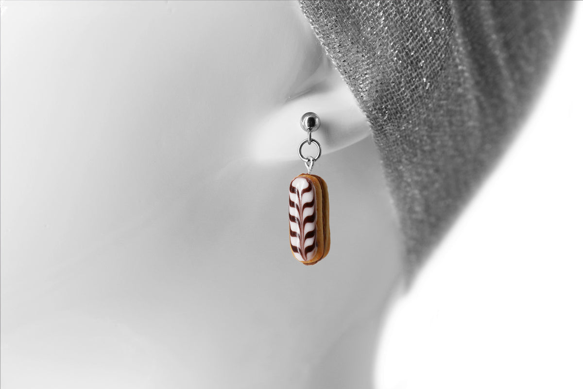 Handmade Eclair Stud Dangle Earrings With Chocolate Stripes
