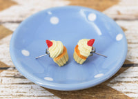 Polinacreations Handmade Vanilla Frosting Cupcake Stud Earrings Topped with Strawberry Vanilla Cupcake Earrings Cupcake Stud Earrings miniature food jewelry fake food jewelry polina creations strawberry earrings
