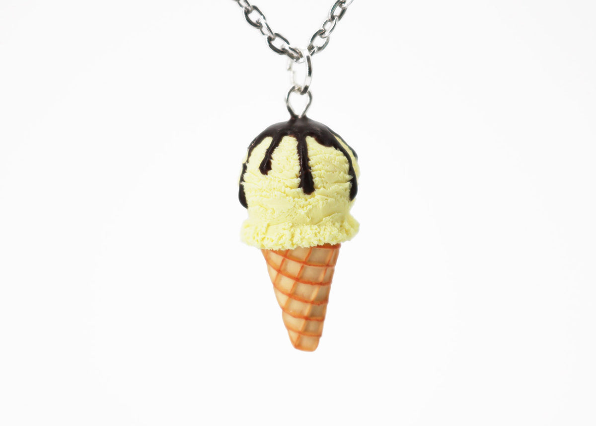 Polinacreations Handmade Vanilla Ice Cream necklace, Ice Cream pendant Ice Cream Jewelry Cute charm Waffle Cone Mini Fake Food Jewelry cute jewelry polymer clay fake food jewelry waffle necklace waffle jewelry yellow jewelry yellow charm chocolate necklace gift for her mini food jewelry