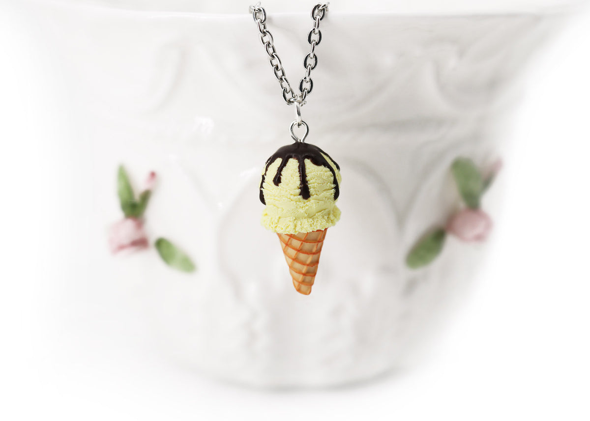 Polinacreations Handmade Vanilla Ice Cream necklace, Ice Cream pendant Ice Cream Jewelry Cute charm Waffle Cone Mini Fake Food Jewelry cute jewelry polymer clay fake food jewelry waffle necklace waffle jewelry yellow jewelry yellow charm chocolate necklace gift for her mini food jewelry