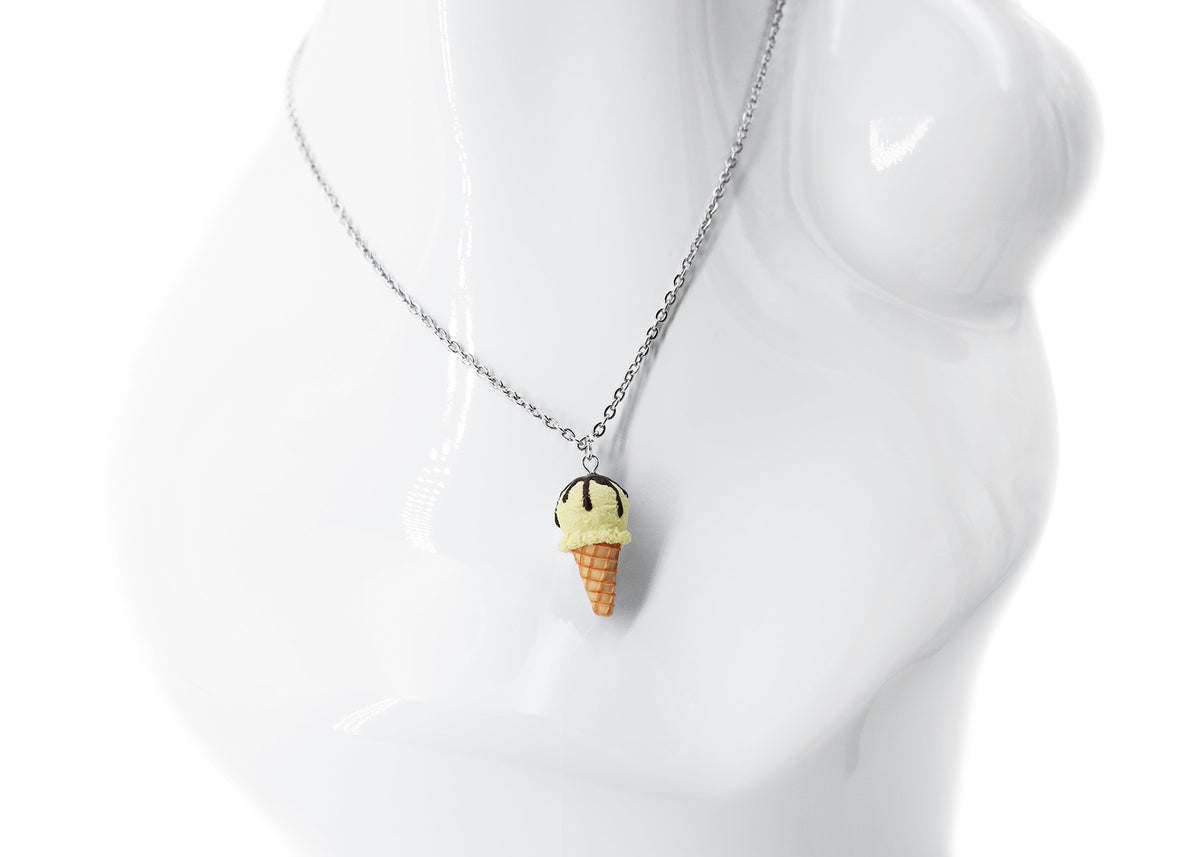 Polinacreations Handmade Vanilla Ice Cream necklace, Ice Cream pendant Ice Cream Jewelry Cute charm Waffle Cone Mini Fake Food Jewelry cute jewelry polymer clay fake food jewelry waffle necklace waffle jewelry yellow jewelry yellow charm chocolate necklace gift for her mini food jewelry