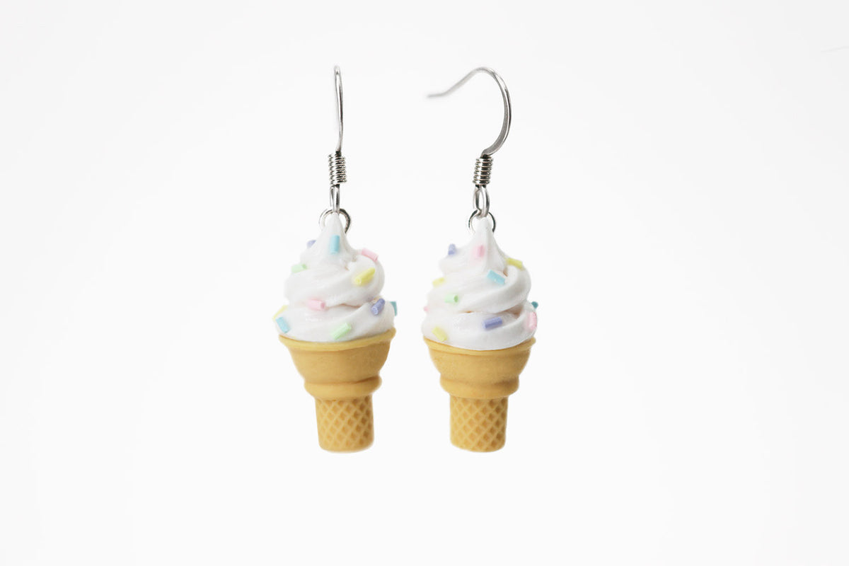 polinacreations Handmade Jewelry vanilla Ice Cream Sugar Cone Earrings Topped with Sprinkles. Ice cream Earrings, white Earrings white jewelry Fake Food Jewelry Kawaii miniature food jewelry mini food earrings vanilla jewelry vanilla earrings gift for her gift for woman girl rainbow jewelry sprinkle earrings polina creations jewellery white ice cream bright jewelry summer jewelry summer earrings