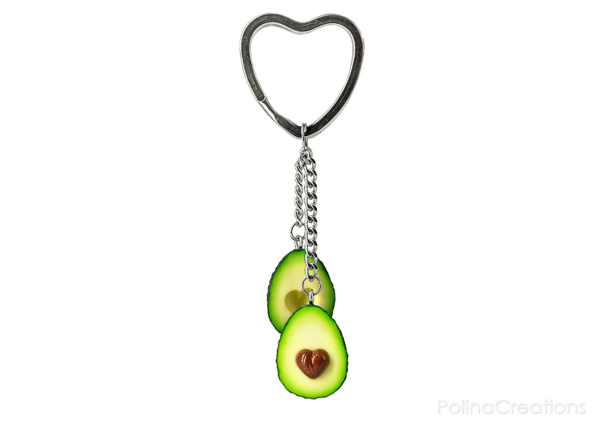 Handmade Single Ring Avocado Heart Keychain, Valentine's day gift