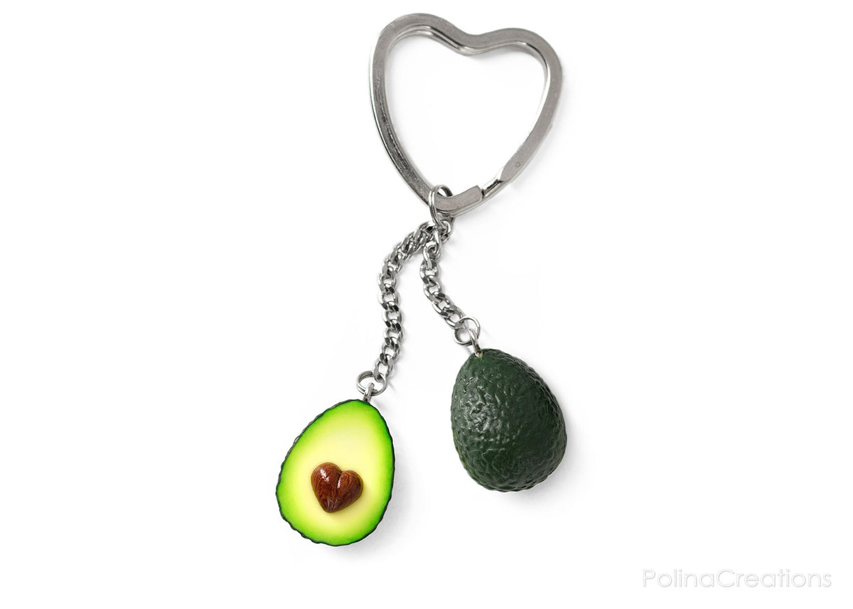 Handmade Single Ring Avocado Heart Keychain, Valentine's day gift