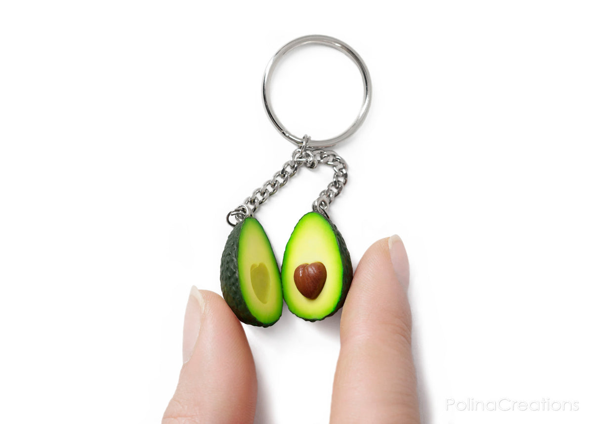 Handmade Single Ring Avocado Heart Keychain, Valentine's day gift