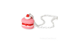 Handmade Raspberry Heart French Macaron Necklace, Valentine's day gift