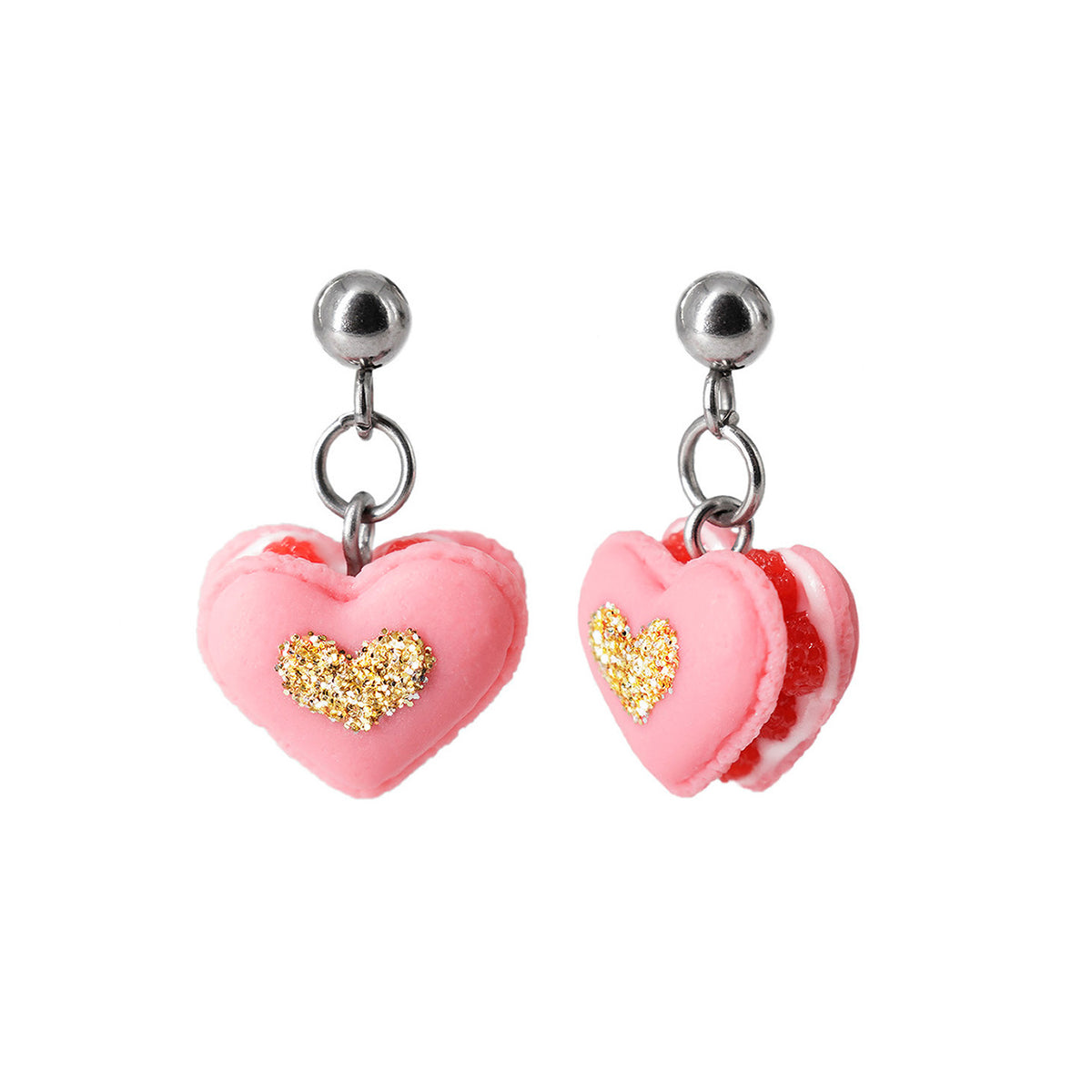 Handmade Heart Shaped French Macaron Stud Dangle Earrings, Valentine's Day Gift