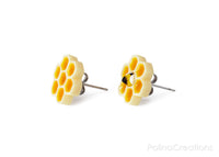 Polinacreations Honeycomb Stud Earrings, Honey Bee Earrings Bee Jewelry Bumble Bee Earrings Bee Keeper Gift  Save the Bees Geometric Earrings Honey Charm orange cute small earrings polina creations