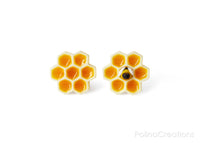 Polinacreations Honeycomb Stud Earrings, Honey Bee Earrings Bee Jewelry Bumble Bee Earrings Bee Keeper Gift  Save the Bees Geometric Earrings Honey Charm polina creations wasp jewelry