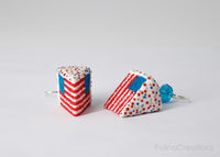 Handmade American Flag Cake Earrings, 4th of July Gift