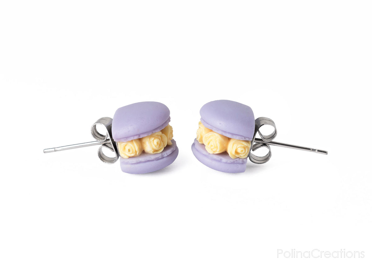 Handmade Lavender & Peach Floral Macaron Stud Earrings