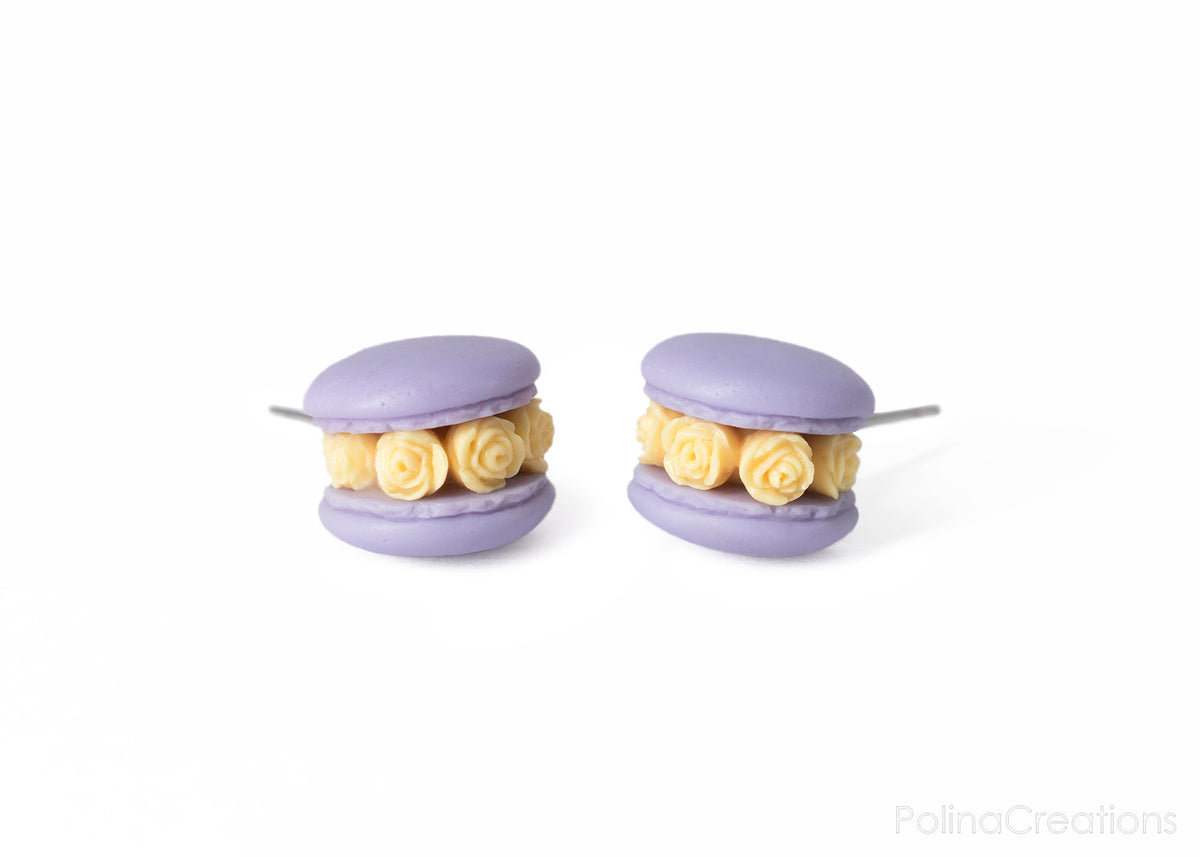 Handmade Lavender & Peach Floral Macaron Stud Earrings