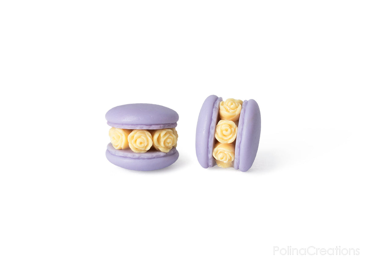 Handmade Lavender & Peach Floral Macaron Stud Earrings