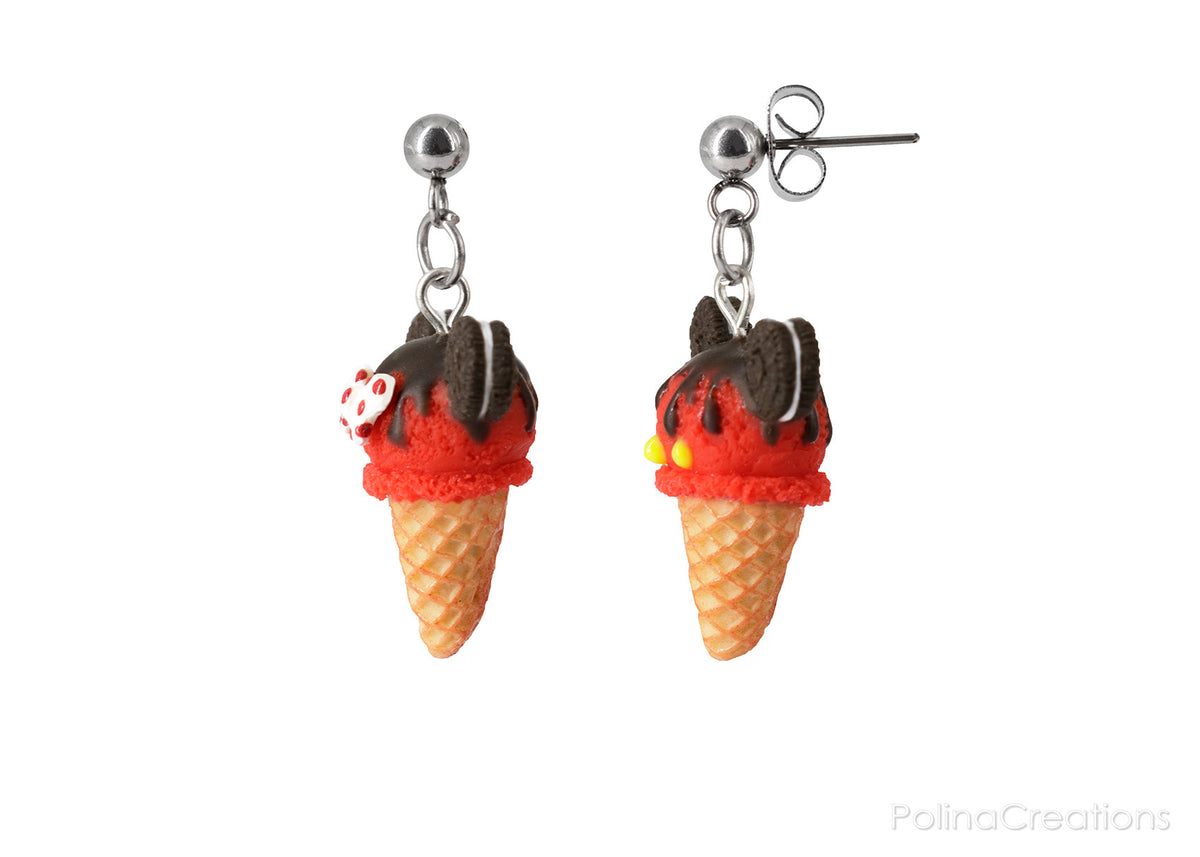 Handmade Mouse Ice Cream Stud Dangle Earrings