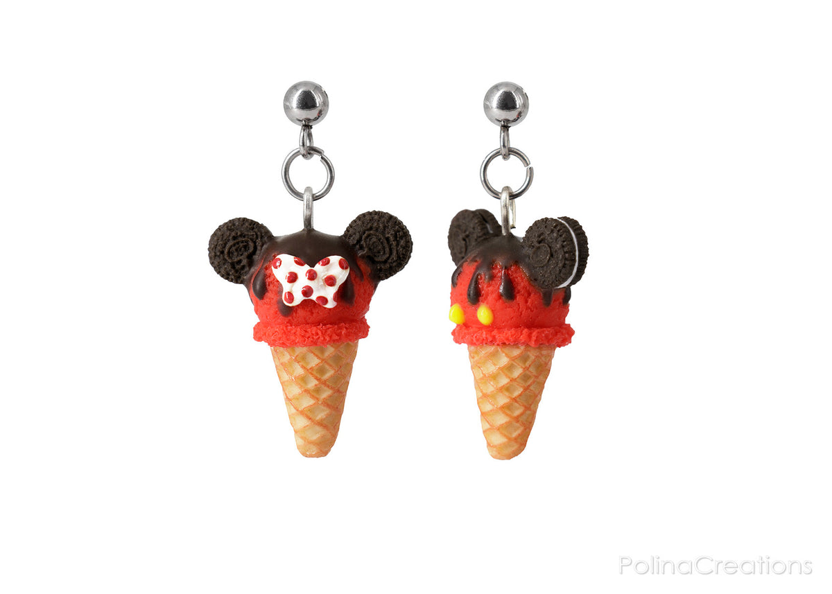 Handmade Mouse Ice Cream Stud Dangle Earrings