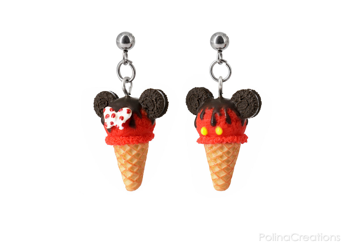 Handmade Mouse Ice Cream Stud Dangle Earrings