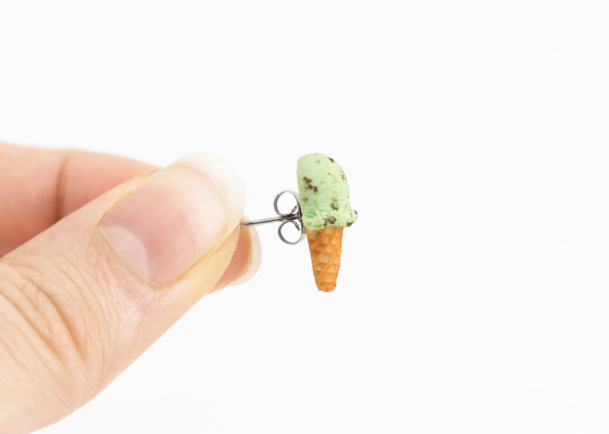 polinacreations Handmade jewelry Mint Chocolate Chip Ice Cream Waffle Cone Stud Earrings, Ice Cream Earrings, Ice Cream Studs Cute Earrings Mint Green Studs cute earrings green jewelry fake food jewelry polymer clay miniature food jewelry mini food earrings polina creations gift for her gift for woman girls small earrings cute studs hypoallergenic jewelry waffle jewelry ice cream jewelry