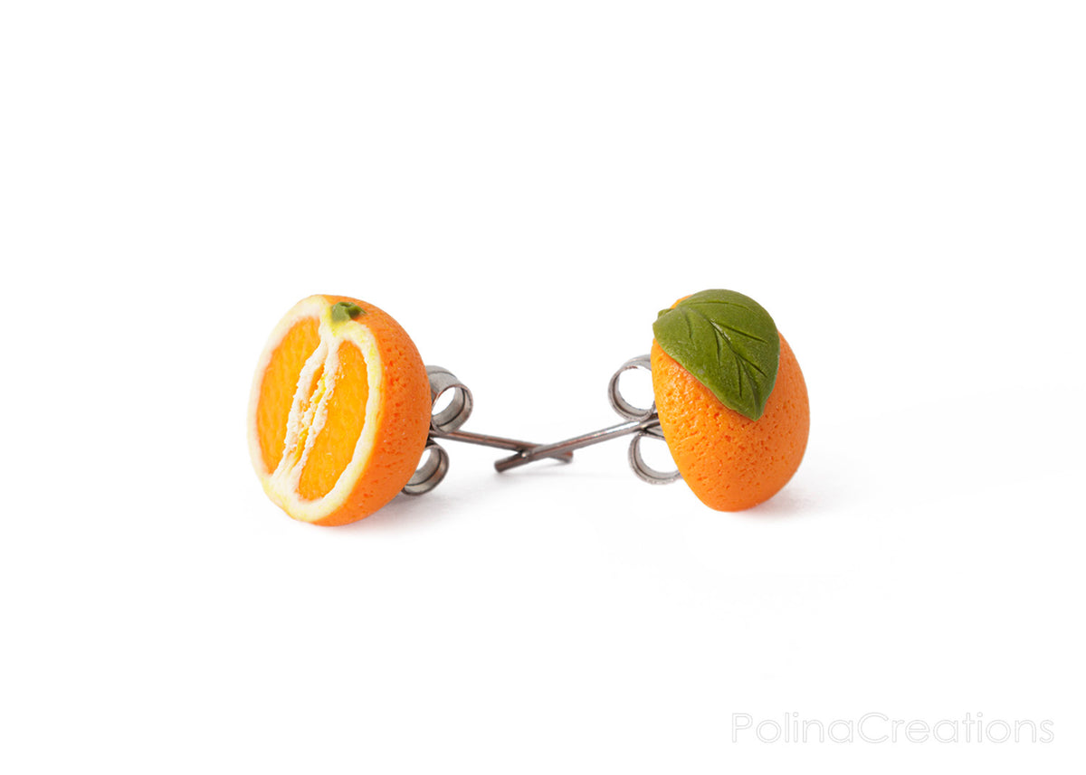 Handmade Orange Fruit Stud Earrings