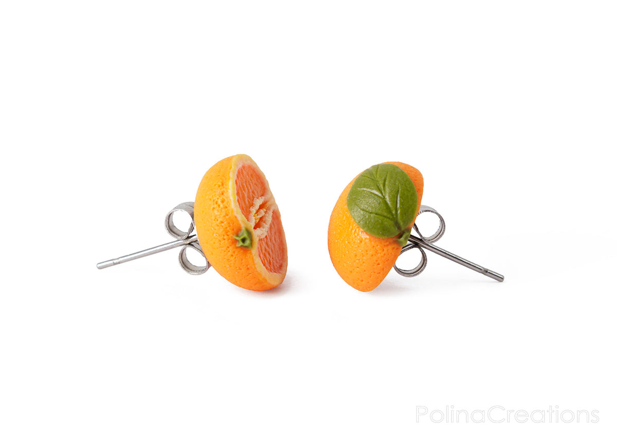 Handmade Orange Fruit Stud Earrings
