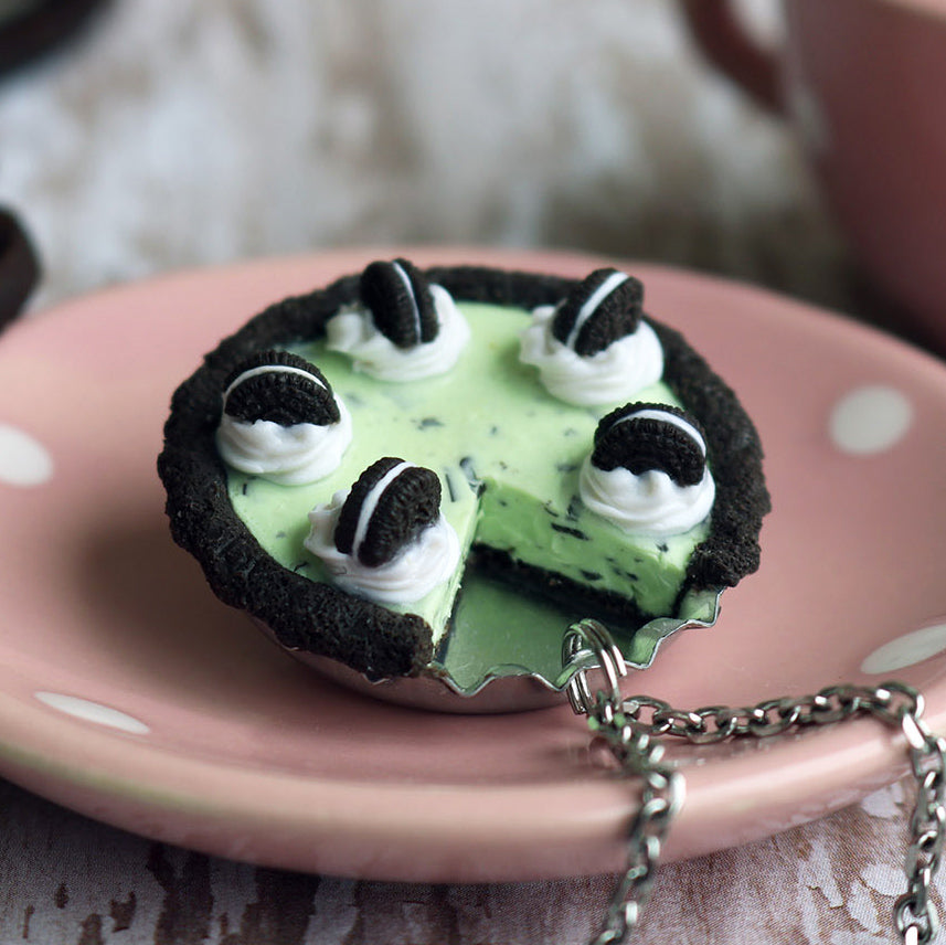 Handmade Bottle Cap Mint Chocolate Chip Ice Cream Pie Necklace