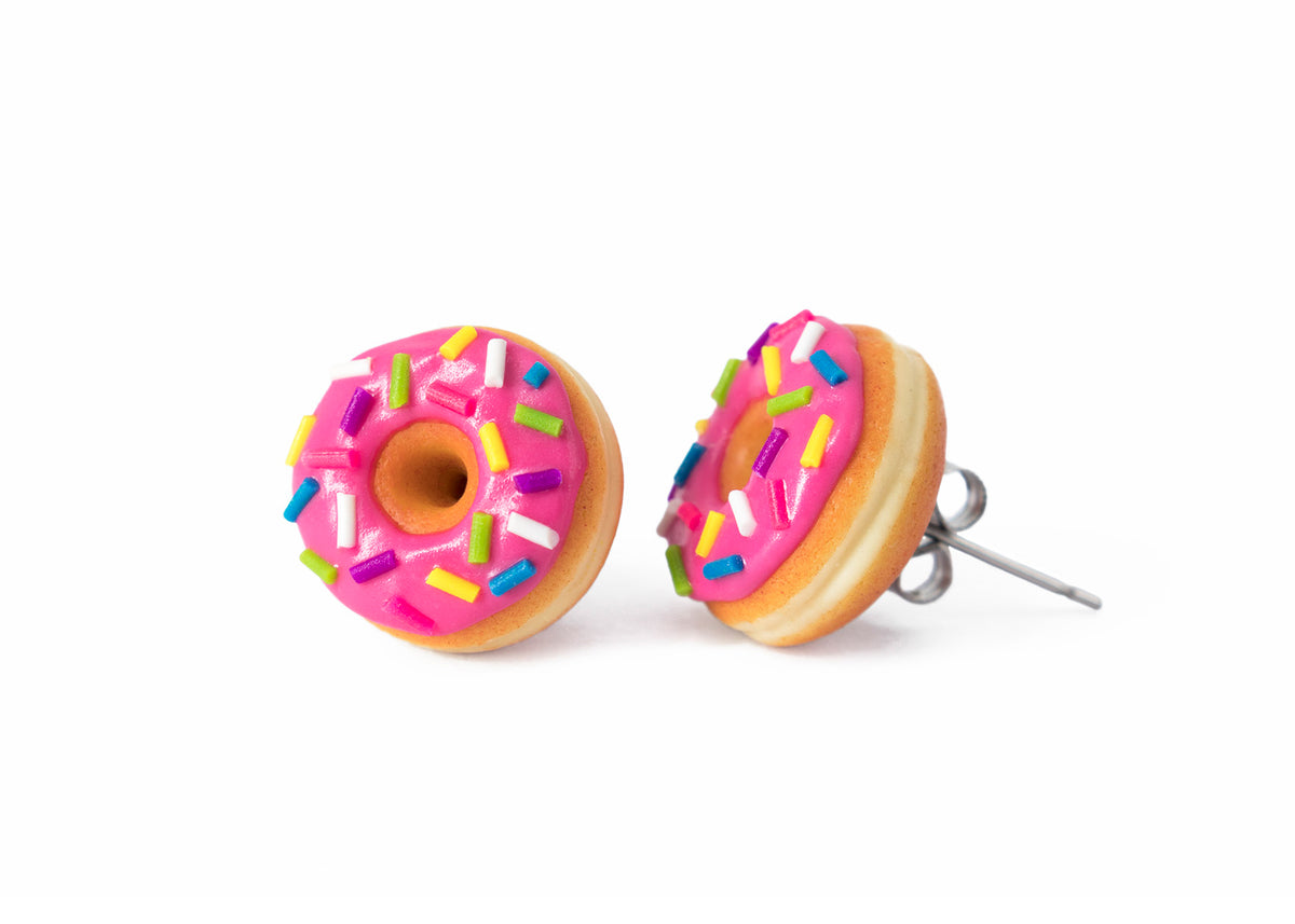 polinacreations Handmade Magenta Color Glazed Donut Stud Earrings, Doughnut Earrings Donut Stud Earrings Pink Donuts Pink Earrings polymer clay Fake Food Jewelry circle earrings pink jewelry pink earrings miniature food jewelry mini food earrings polina creations sprinkle earrings small earrings unique jewelry handmade jewelry magenta jewelry dessert jewelry handmade jewellery