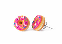 polinacreations Handmade Magenta Color Glazed Donut Stud Earrings, Doughnut Earrings Donut Stud Earrings Pink Donuts Pink Earrings polymer clay Fake Food Jewelry circle earrings pink jewelry pink earrings miniature food jewelry mini food earrings polina creations sprinkle earrings small earrings unique jewelry handmade jewelry magenta jewelry dessert jewelry handmade jewellery