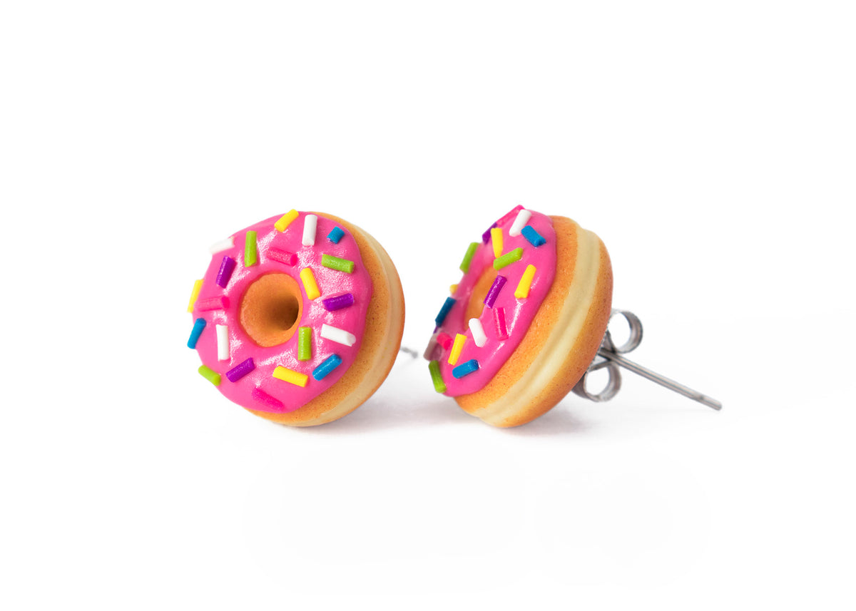 polinacreations Handmade Magenta Color Glazed Donut Stud Earrings, Doughnut Earrings Donut Stud Earrings Pink Donuts Pink Earrings polymer clay Fake Food Jewelry circle earrings pink jewelry pink earrings miniature food jewelry mini food earrings polina creations sprinkle earrings small earrings unique jewelry handmade jewelry magenta jewelry dessert jewelry handmade jewellery hypoallergenic jewelry cute studs
