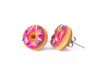 polinacreations Handmade Magenta Color Glazed Donut Stud Earrings, Doughnut Earrings Donut Stud Earrings Pink Donuts Pink Earrings polymer clay Fake Food Jewelry circle earrings pink jewelry pink earrings miniature food jewelry mini food earrings polina creations sprinkle earrings small earrings unique jewelry handmade jewelry magenta jewelry dessert jewelry handmade jewellery hypoallergenic jewelry cute studs