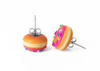 polinacreations Handmade Magenta Color Glazed Donut Stud Earrings, Doughnut Earrings Donut Stud Earrings Pink Donuts Pink Earrings polymer clay Fake Food Jewelry circle earrings pink jewelry pink earrings miniature food jewelry mini food earrings polina creations sprinkle earrings small earrings unique jewelry handmade jewelry magenta jewelry dessert jewelry handmade jewellery hypoallergenic jewelry cute studs gift for women