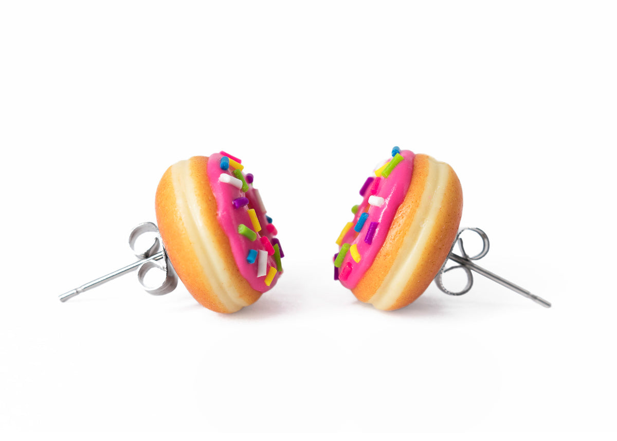 polinacreations Handmade Magenta Color Glazed Donut Stud Earrings, Doughnut Earrings Donut Stud Earrings Pink Donuts Pink Earrings polymer clay Fake Food Jewelry circle earrings pink jewelry pink earrings miniature food jewelry mini food earrings polina creations sprinkle earrings small earrings unique jewelry handmade jewelry magenta jewelry dessert jewelry handmade jewellery hypoallergenic jewelry cute studs gift for woman