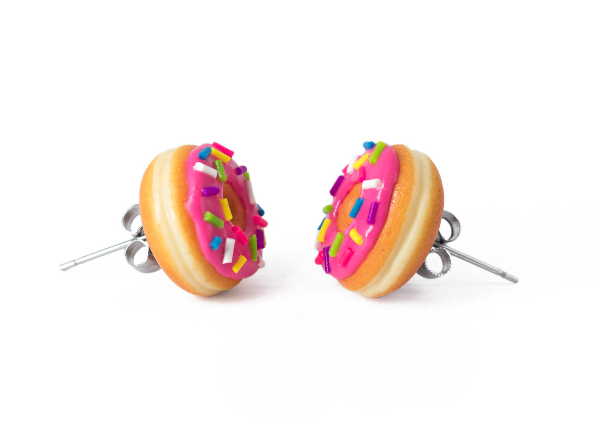 polinacreations Handmade Magenta Color Glazed Donut Stud Earrings, Doughnut Earrings Donut Stud Earrings Pink Donuts Pink Earrings polymer clay Fake Food Jewelry circle earrings pink jewelry pink earrings miniature food jewelry mini food earrings polina creations sprinkle earrings small earrings unique jewelry handmade jewelry magenta jewelry dessert jewelry handmade jewellery hypoallergenic jewelry cute studs gift for girls