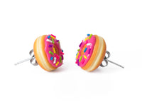 polinacreations Handmade Magenta Color Glazed Donut Stud Earrings, Doughnut Earrings Donut Stud Earrings Pink Donuts Pink Earrings polymer clay Fake Food Jewelry circle earrings pink jewelry pink earrings miniature food jewelry mini food earrings polina creations sprinkle earrings small earrings unique jewelry handmade jewelry magenta jewelry dessert jewelry handmade jewellery hypoallergenic jewelry cute studs gift for girls