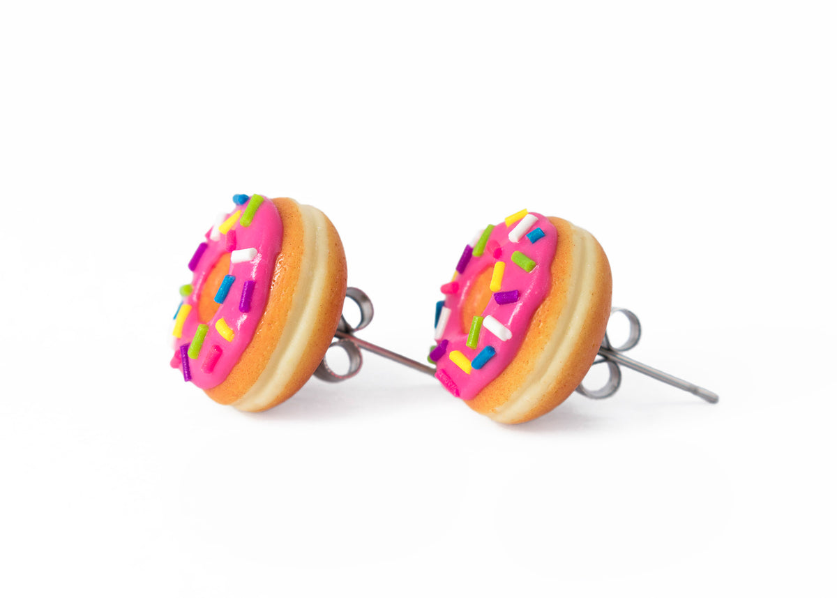 polinacreations Handmade Magenta Color Glazed Donut Stud Earrings, Doughnut Earrings Donut Stud Earrings Pink Donuts Pink Earrings polymer clay Fake Food Jewelry circle earrings pink jewelry pink earrings miniature food jewelry mini food earrings polina creations sprinkle earrings small earrings unique jewelry handmade jewelry magenta jewelry dessert jewelry handmade jewellery hypoallergenic jewelry cute studs gift for her