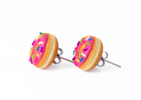 polinacreations Handmade Magenta Color Glazed Donut Stud Earrings, Doughnut Earrings Donut Stud Earrings Pink Donuts Pink Earrings polymer clay Fake Food Jewelry circle earrings pink jewelry pink earrings miniature food jewelry mini food earrings polina creations sprinkle earrings small earrings unique jewelry handmade jewelry magenta jewelry dessert jewelry handmade jewellery hypoallergenic jewelry cute studs gift for her