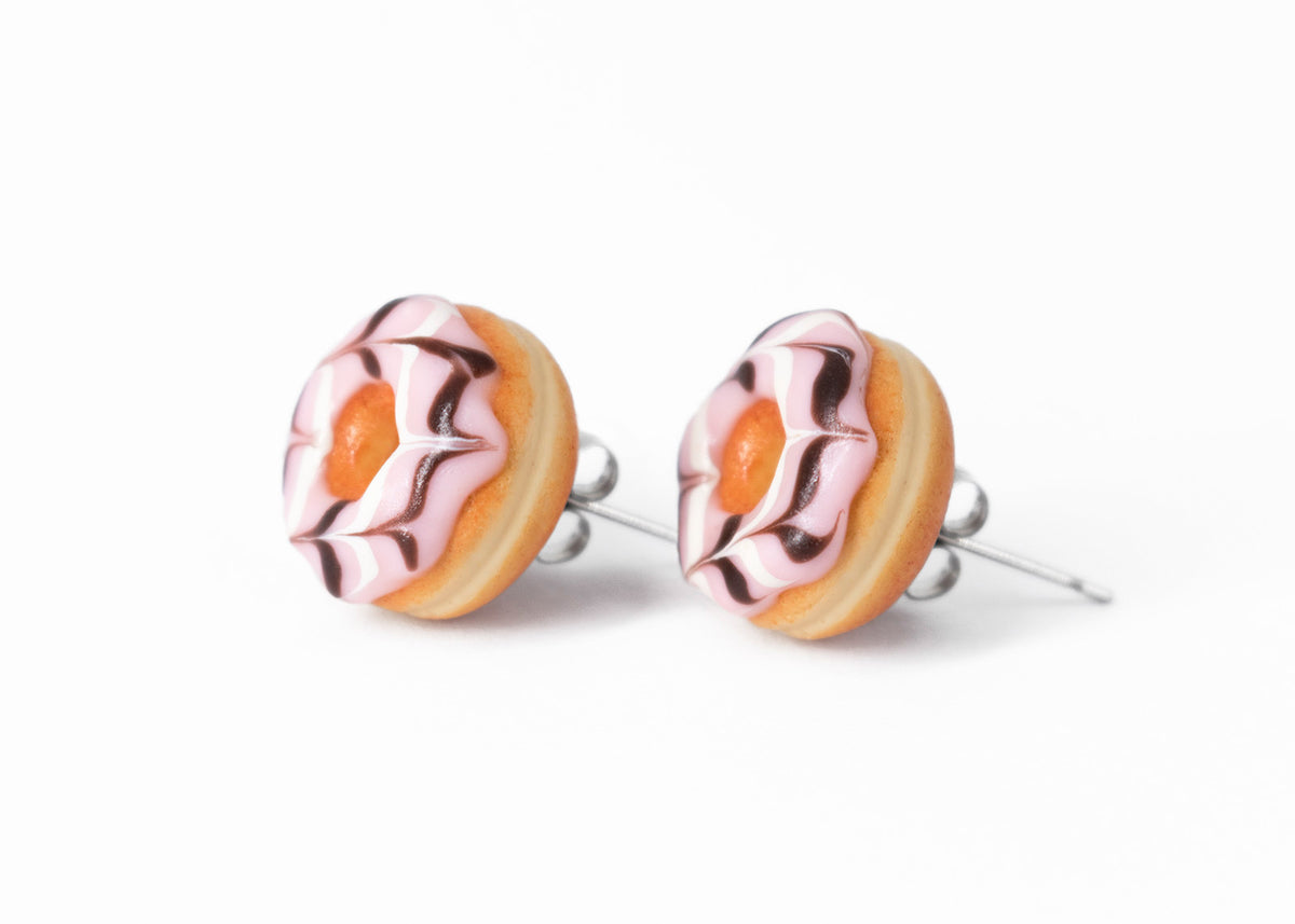 Handmade Jewelry pink Glazed Doughnut Earrings With Sprinkles, Donut Earrings PolinaCreations Fake Food Jewelry Polymer clay Food Earrings mini food jewelry miniature food cute studs small earrings circle earrings sprinkle jewelry rainbow jewelry hypoallergenic jewelry polina creations jewellery gift for her gift for woman girls baskin robbins dunkin donut