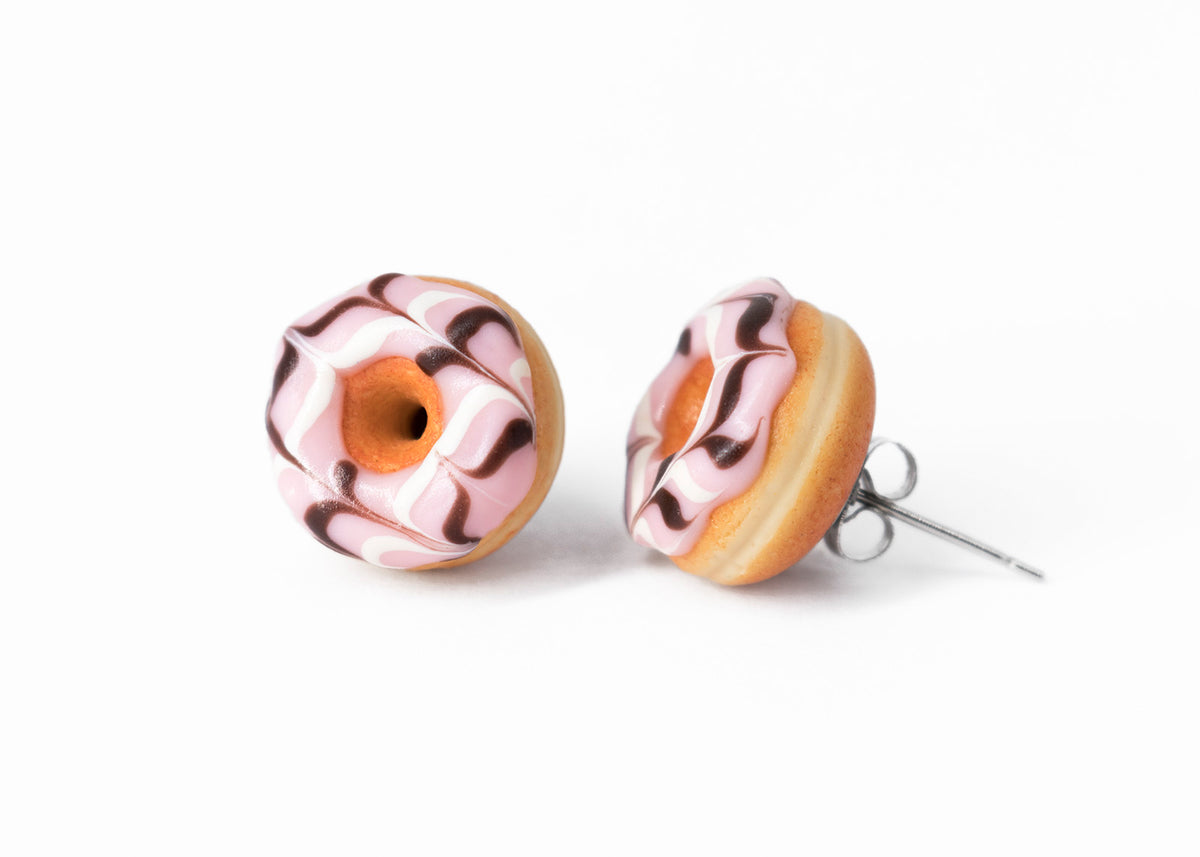 Handmade Jewelry pink Glazed Doughnut Earrings With Sprinkles, Donut Earrings PolinaCreations Fake Food Jewelry Polymer clay Food Earrings mini food jewelry miniature food cute studs small earrings circle earrings sprinkle jewelry rainbow jewelry hypoallergenic jewelry polina creations jewellery gift for her gift for woman girls baskin robbins dunkin donut