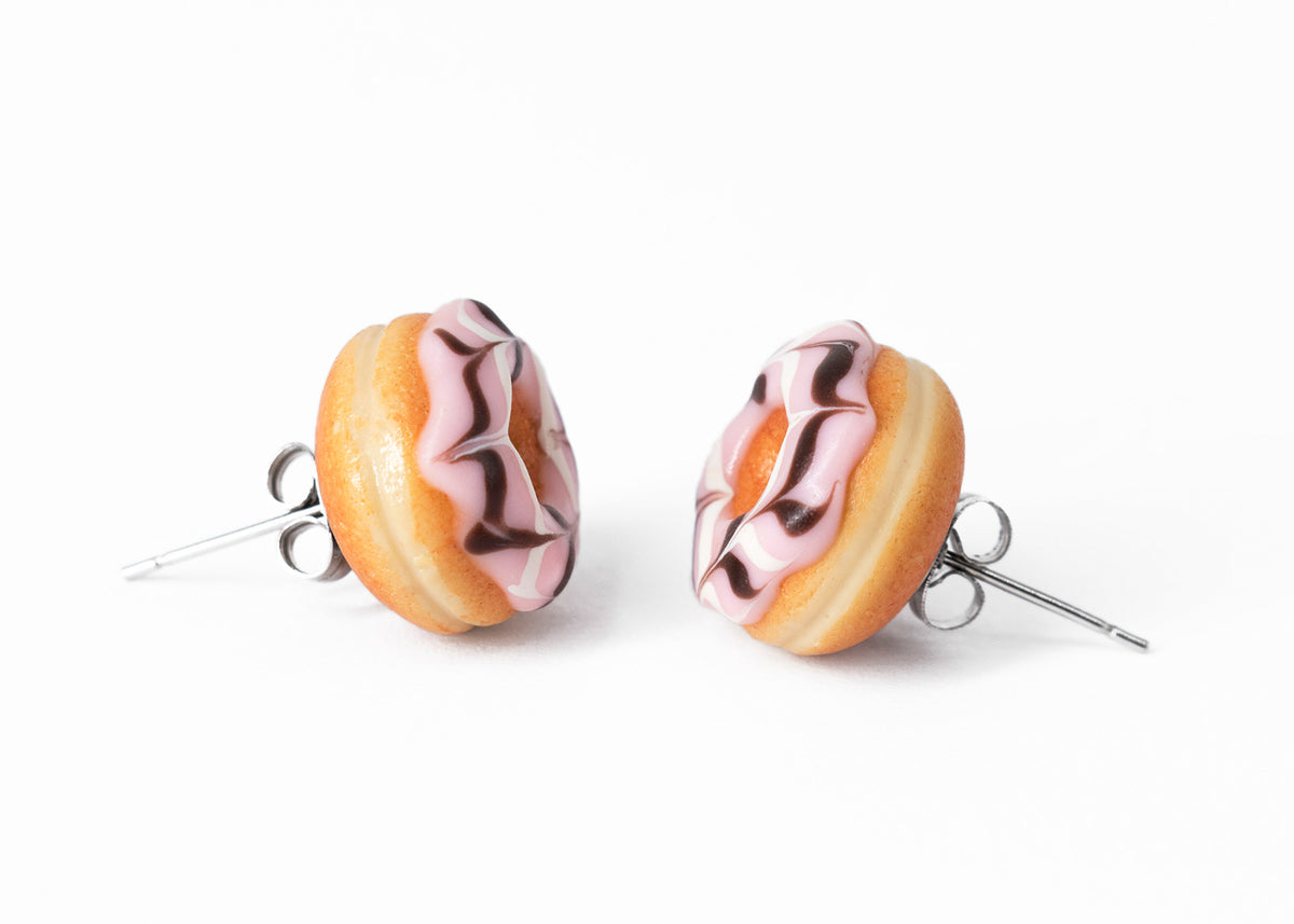 Handmade Jewelry pink Glazed Doughnut Earrings With Sprinkles, Donut Earrings PolinaCreations Fake Food Jewelry Polymer clay Food Earrings mini food jewelry miniature food cute studs small earrings circle earrings sprinkle jewelry rainbow jewelry hypoallergenic jewelry polina creations jewellery gift for her gift for woman girls baskin robbins dunkin donut
