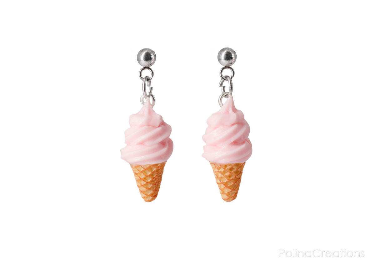 Handmade Soft Pink Ice Cream Dangle Stud Earrings