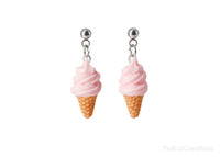 Handmade Soft Pink Ice Cream Dangle Stud Earrings