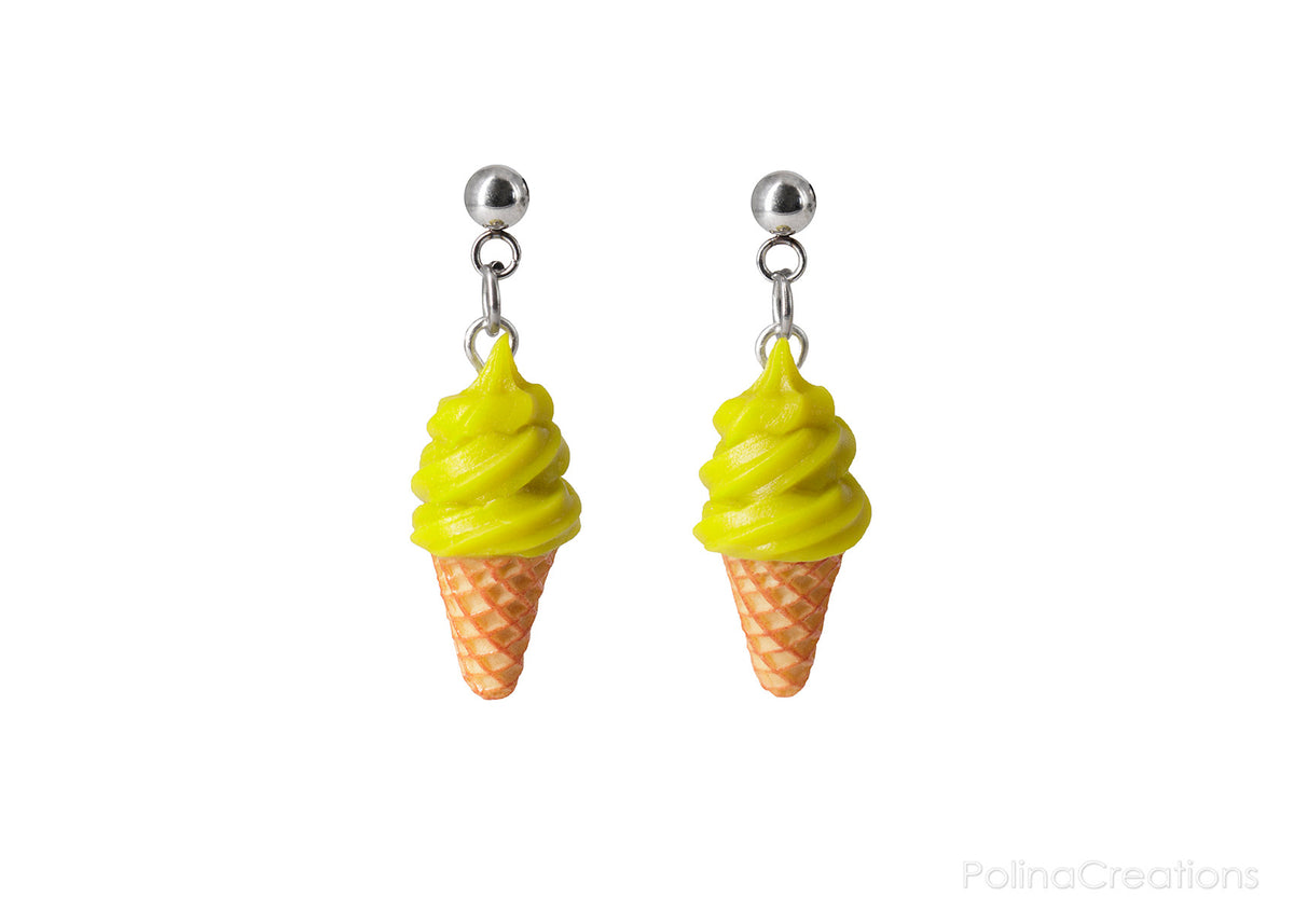 Handmade Soft Pistachio Ice Cream Stud Dangle Earrings